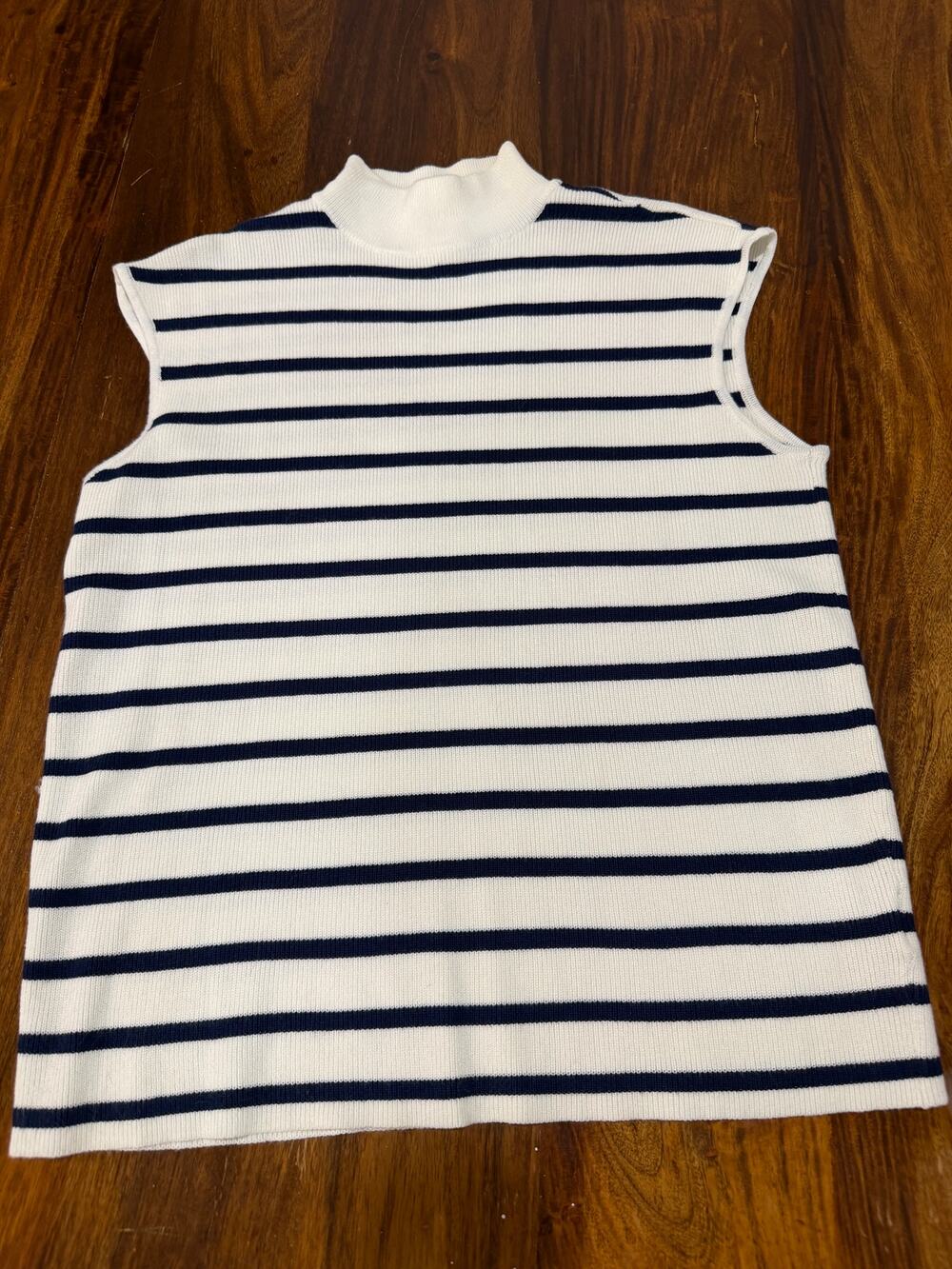 Marilyn Monroe Mock Neck Sweater L | Cream Navy Stripe | Coastal Chic